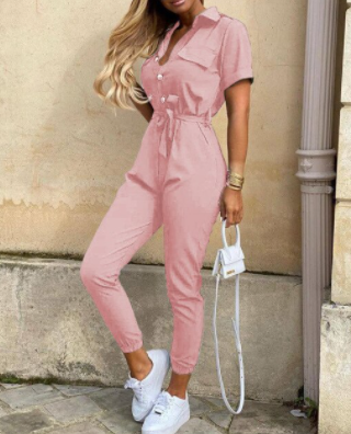 Kvinders Jumpsuit Monokrom Casual Med Bælte