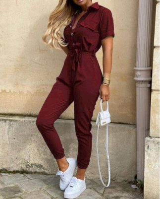 Kvinders Jumpsuit Monokrom Casual Med Bælte