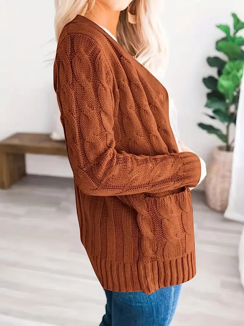 Kvinders Kabelstrikket Trøje Afslappet Stil Long Sleeve