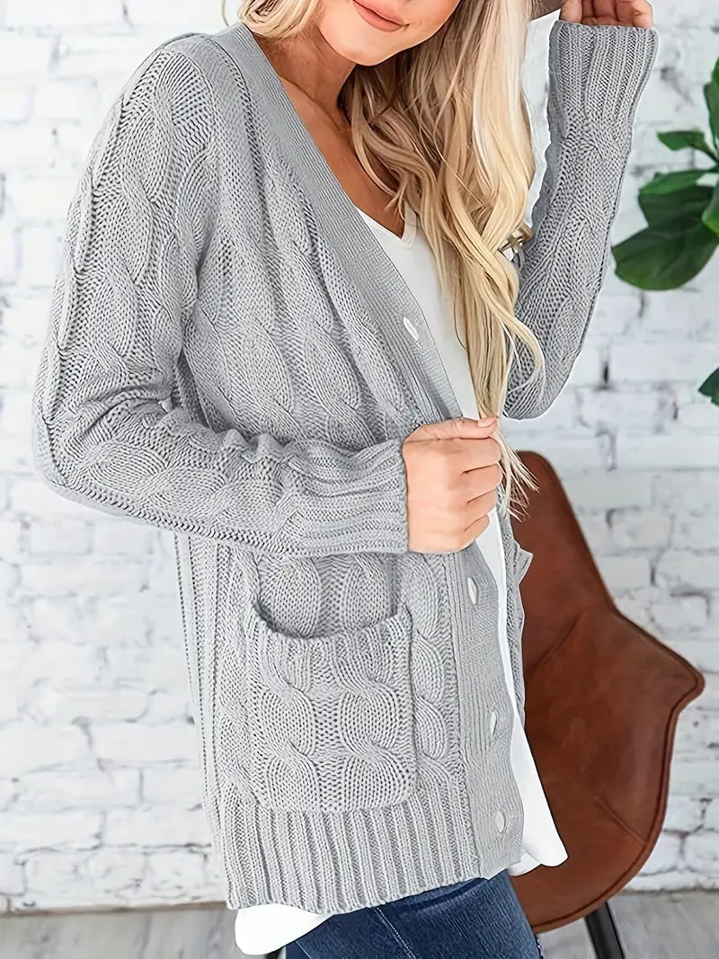 Kvinders Kabelstrikket Trøje Afslappet Stil Long Sleeve