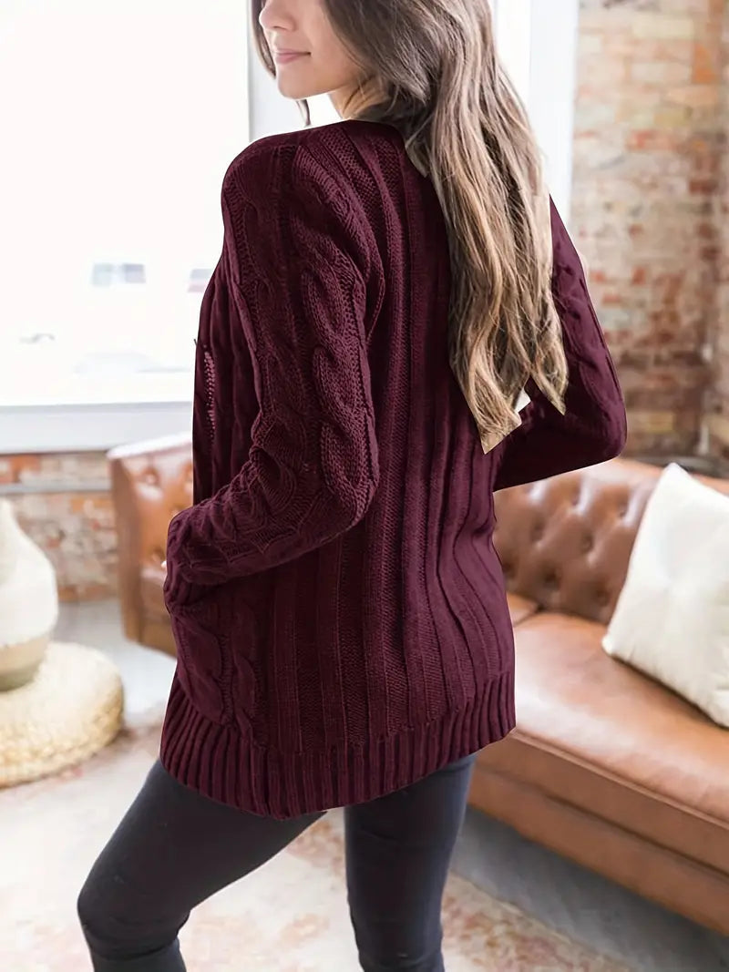 Kvinders Kabelstrikket Trøje Afslappet Stil Long Sleeve