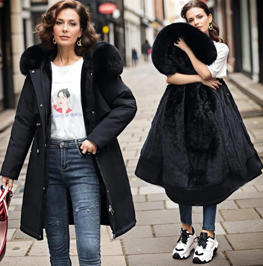 Kvinders Kilejakke med Faux Fur Hætte