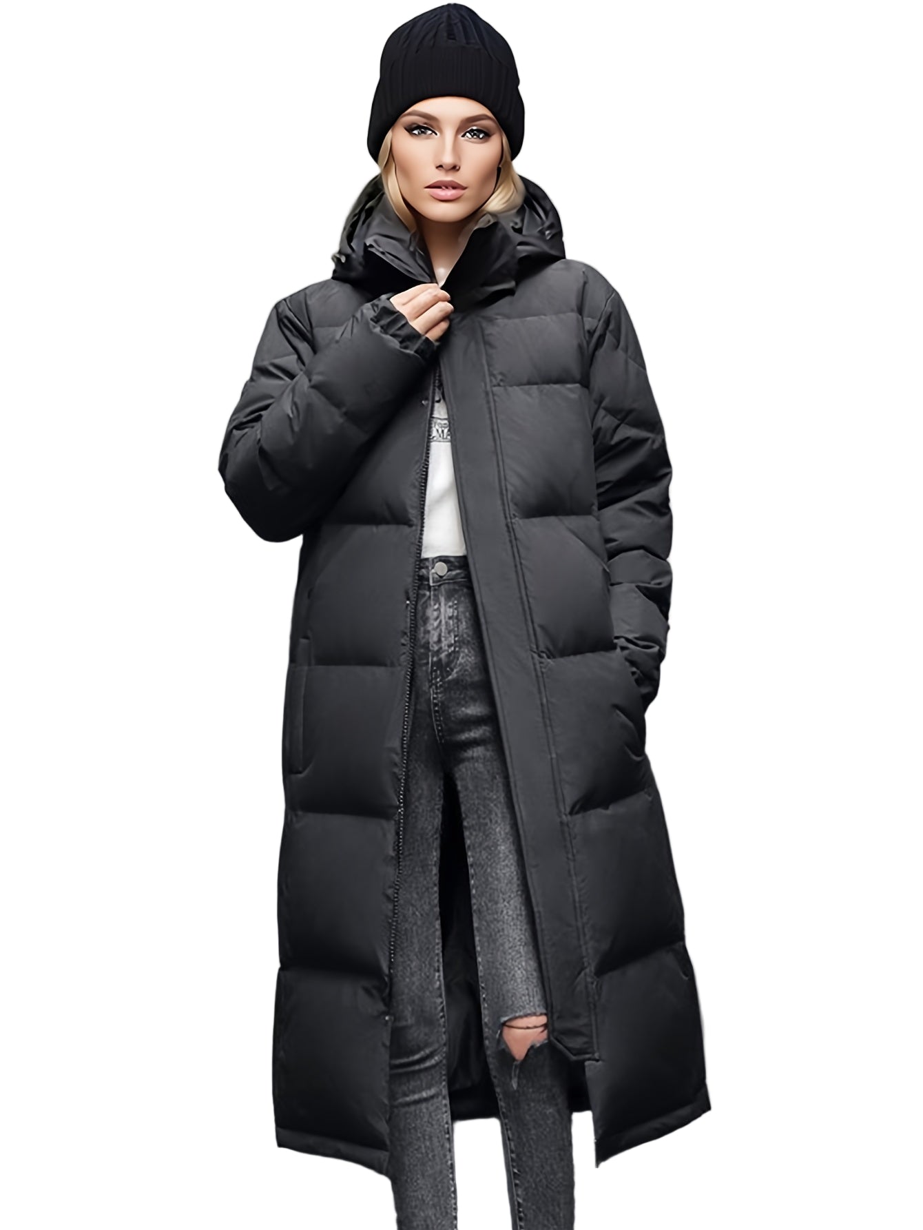 Kvinders Lang Dunfrakke Oversized Fit