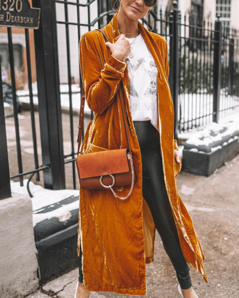 Kvinders Lang Duster Cardigan i Fløjl