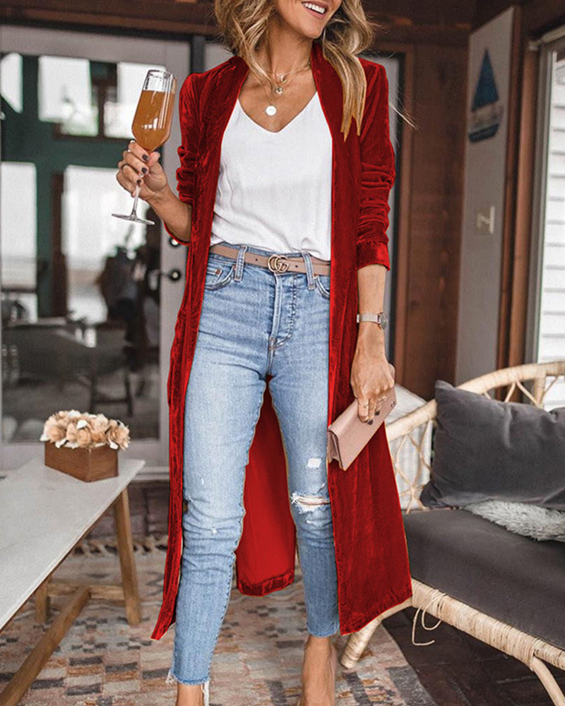 Kvinders Lang Duster Cardigan i Fløjl