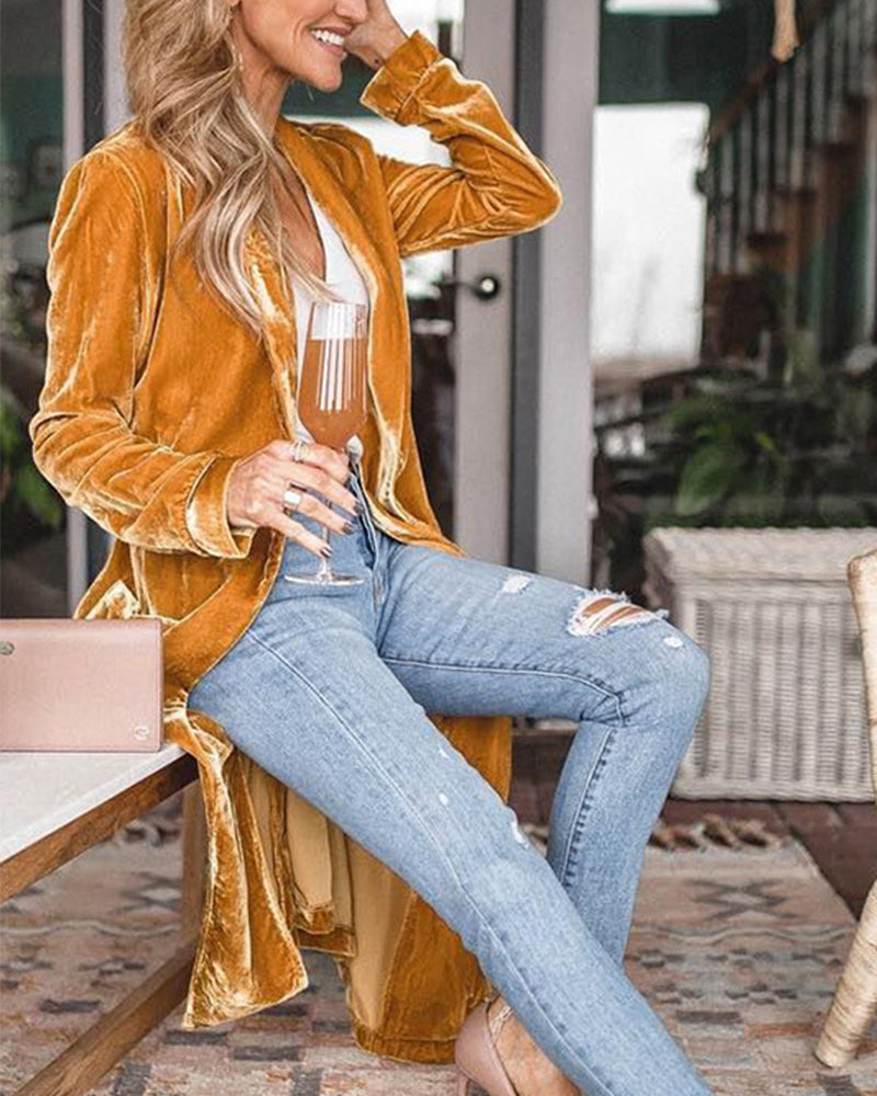 Kvinders Lang Duster Cardigan i Fløjl