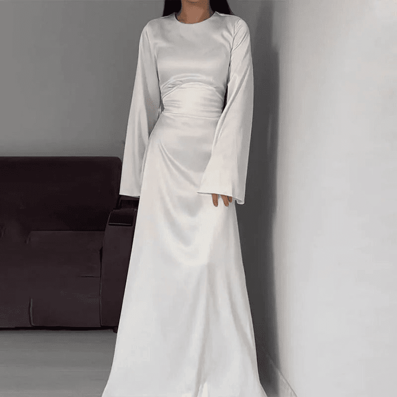 Kvinders Lang Satin Kjole Elegant Design