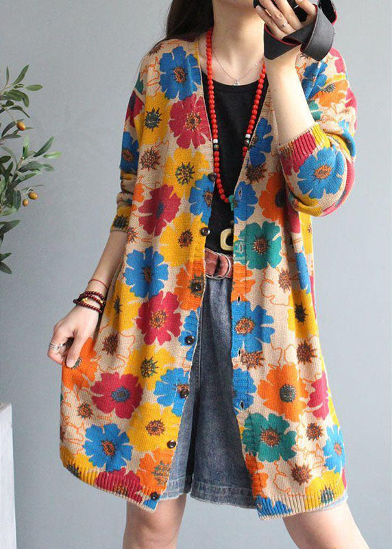 Kvinders Langærmet Cardigan med V-hals og Print