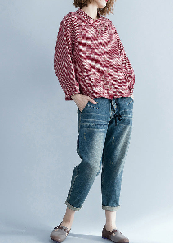 Kvinders Langærmet Tunika Plaid Design Moderne