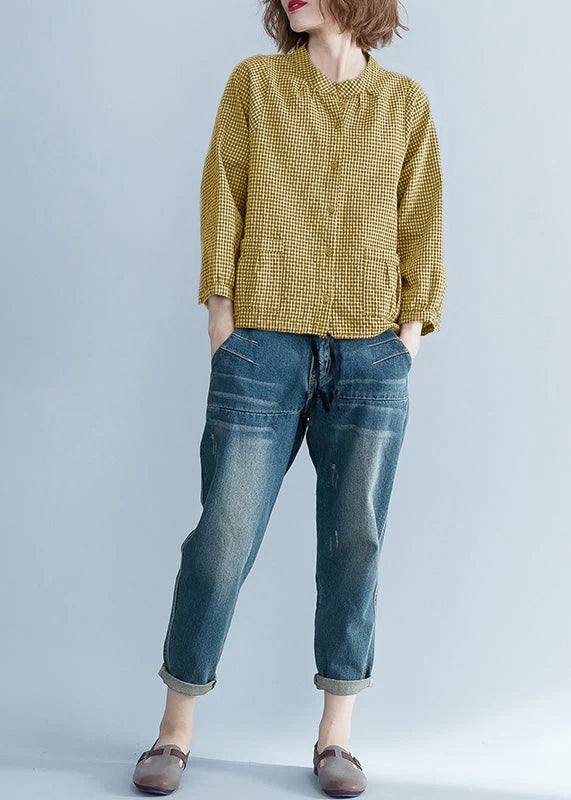 Kvinders Langærmet Tunika Plaid Design Moderne