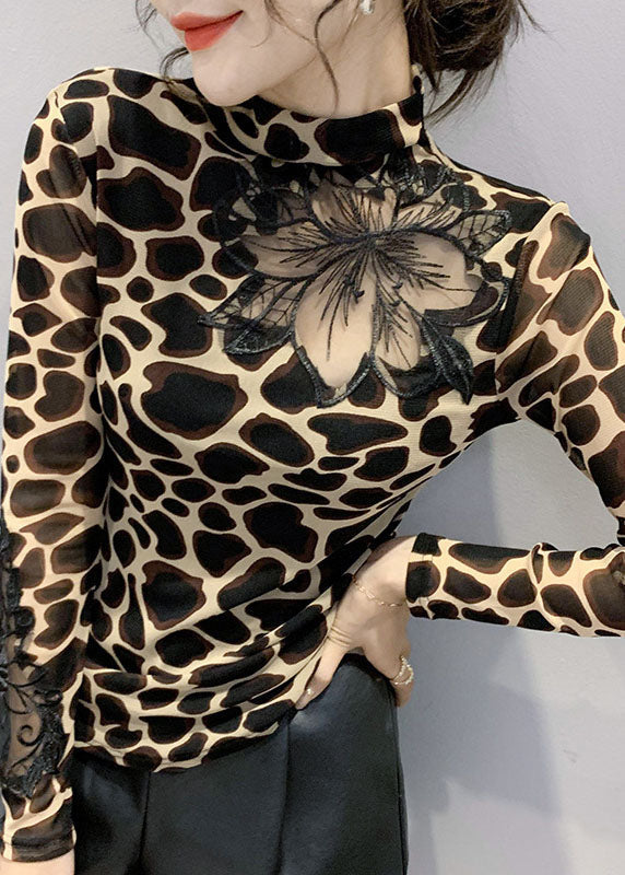 Kvinders Leopardprint Bluse med Udsnit