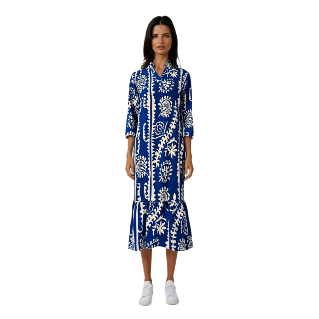 Kvinders Løs Kjole V-Hals Mønstret Polyester Rayon