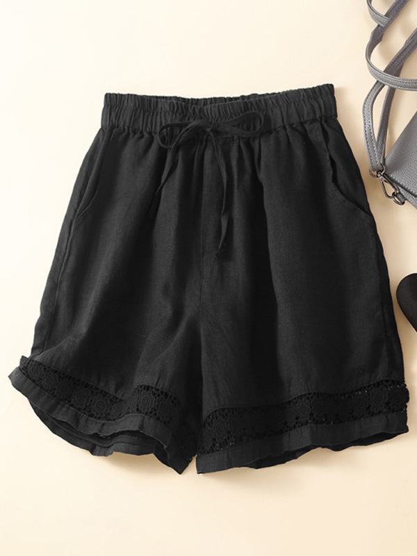 Kvinders Løse Shorts Retro Vævet Bomulds- og Linnedmix med Hulsøm