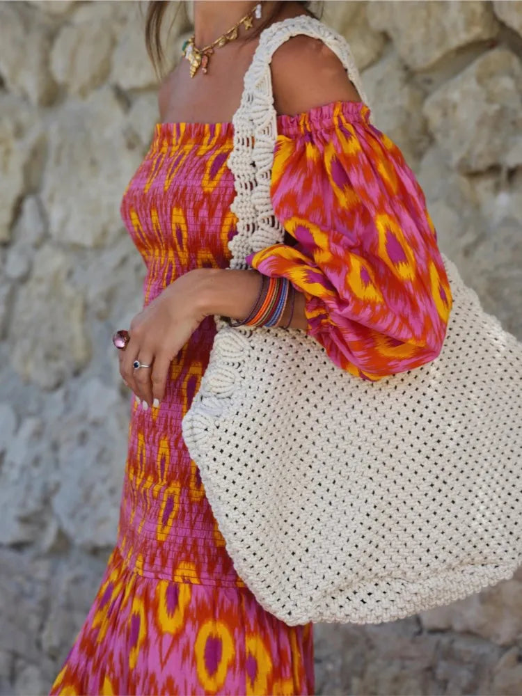 Kvinders Maxi Kjole Med Smocked Bodice Og Puffærmer