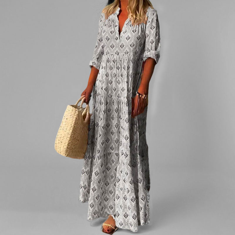 Kvinders Maxi Kjole V-Hals Vintage Print