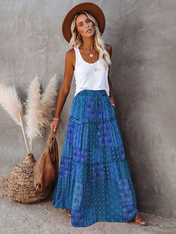 Kvinders Maxi Skirt Bohemian Høj Talje Løs