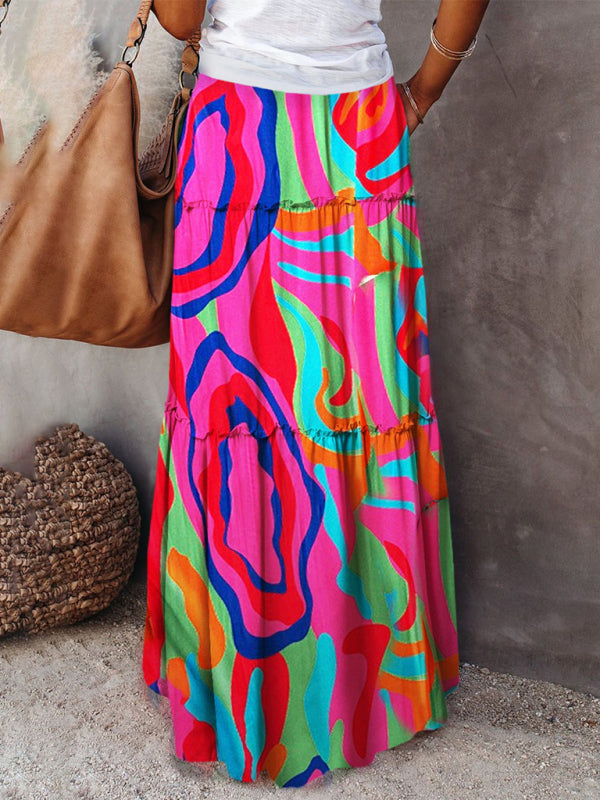 Kvinders Maxi Skirt Bohemian Høj Talje Løs