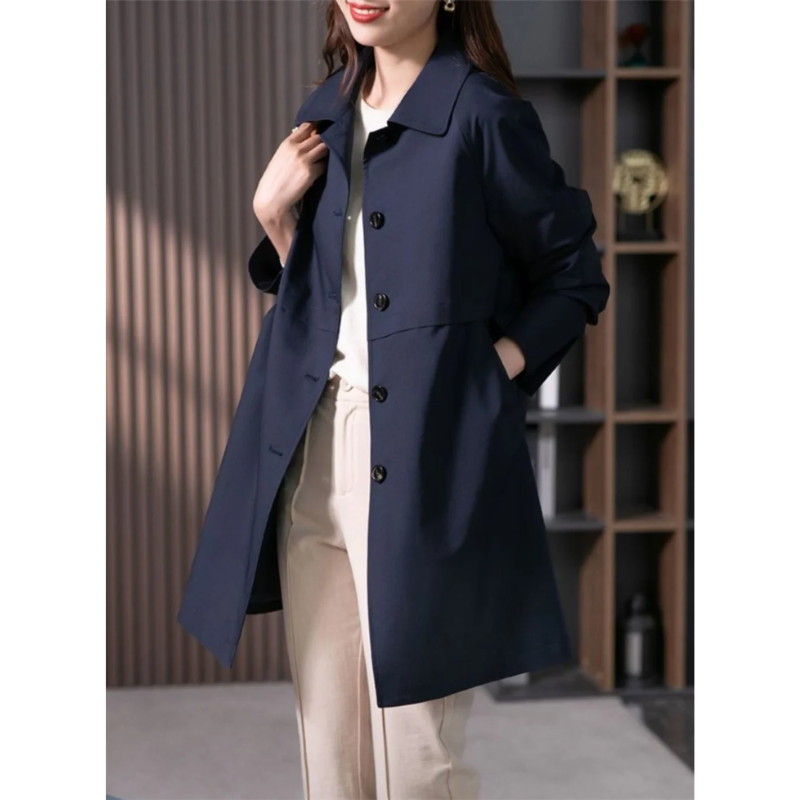 Kvinders Mellemlang Trenchcoat Klassisk Stil