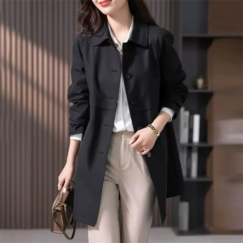 Kvinders Mellemlang Trenchcoat Klassisk Stil