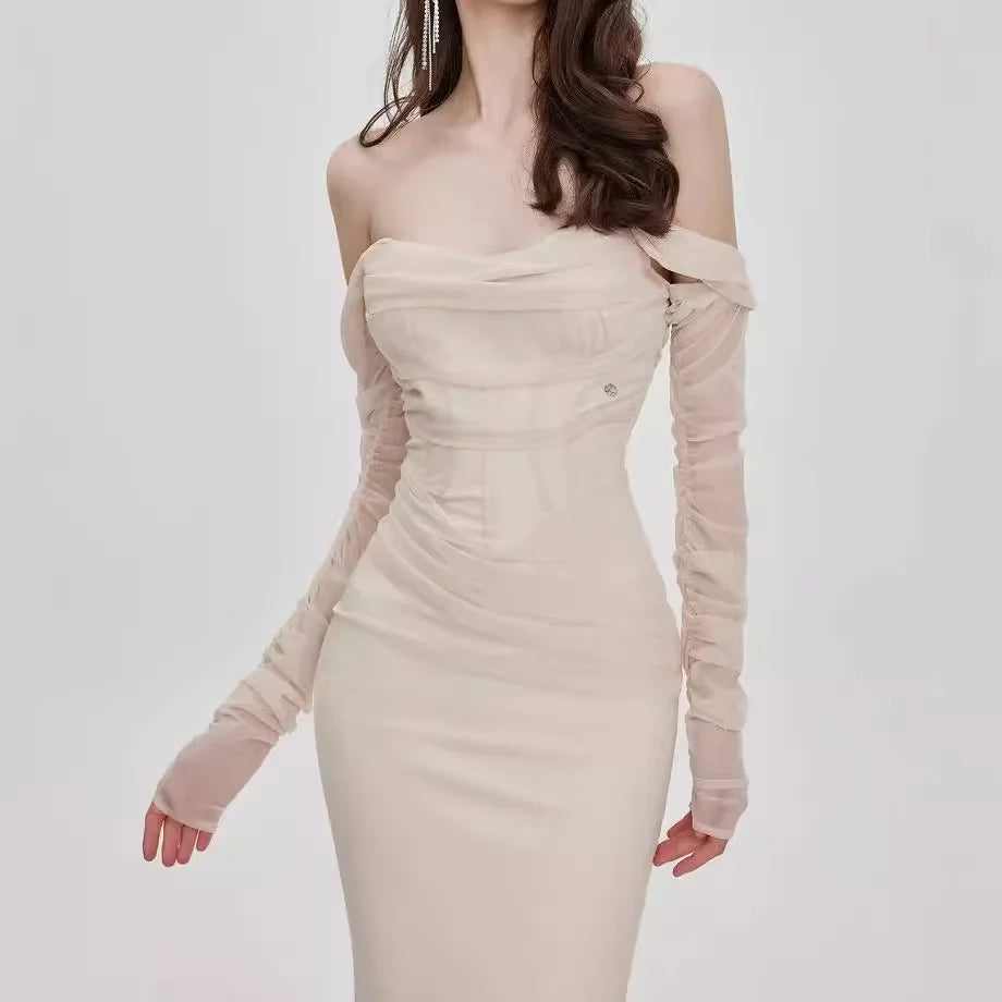 Kvinders Mermaid Kjole Off-Shoulder Mesh Elastisk