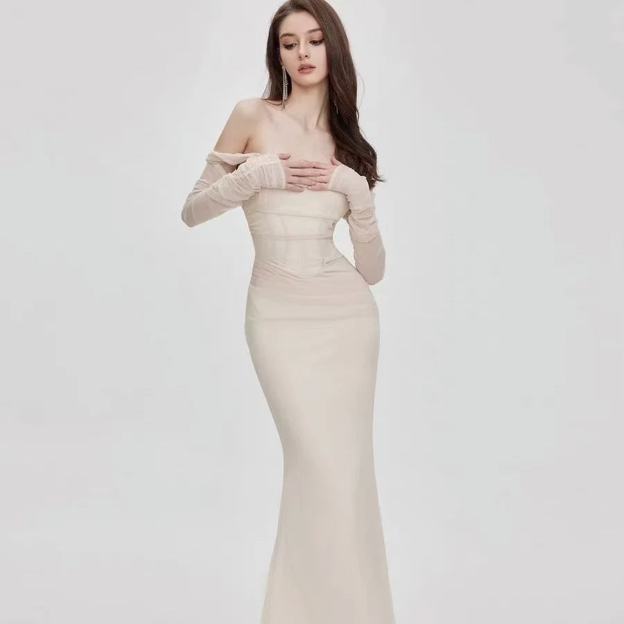Kvinders Mermaid Kjole Off-Shoulder Mesh Elastisk