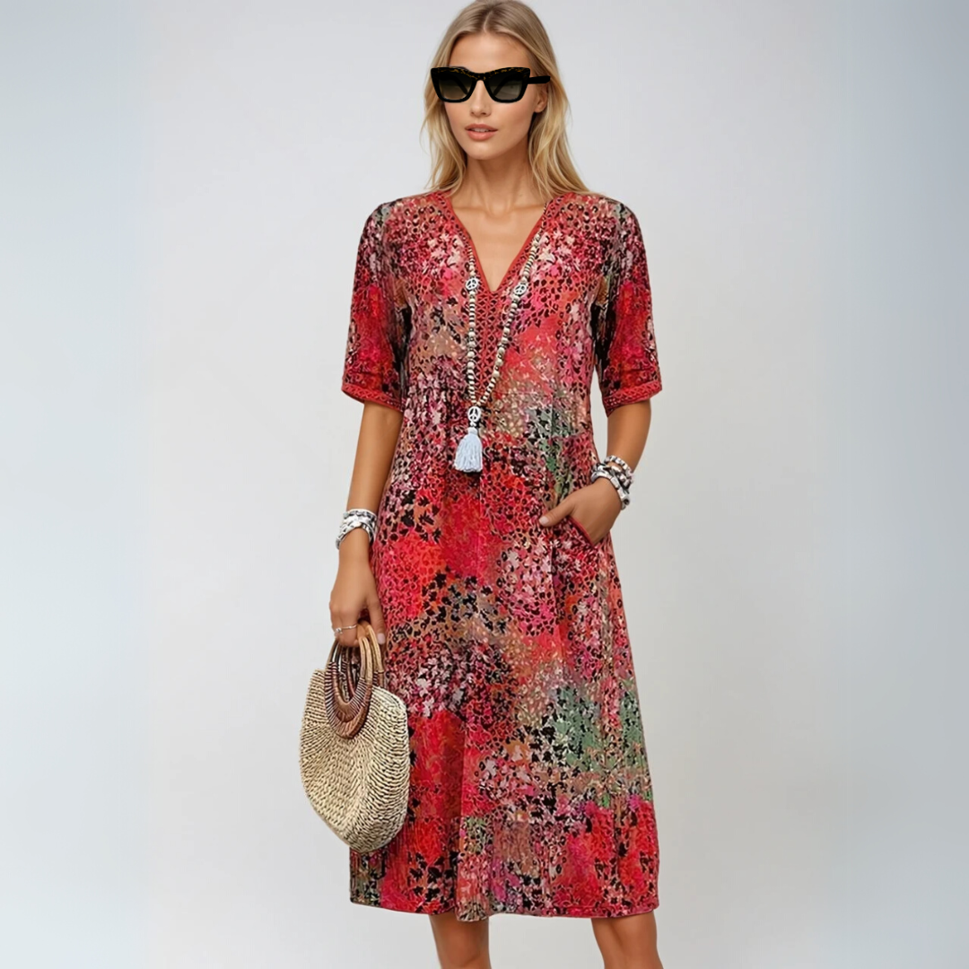 Kvinders Mid-Length Kjole Boho-Chic Design