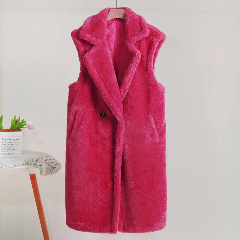 Kvinders Mid-Length Teddy Coat Oversized Pasform