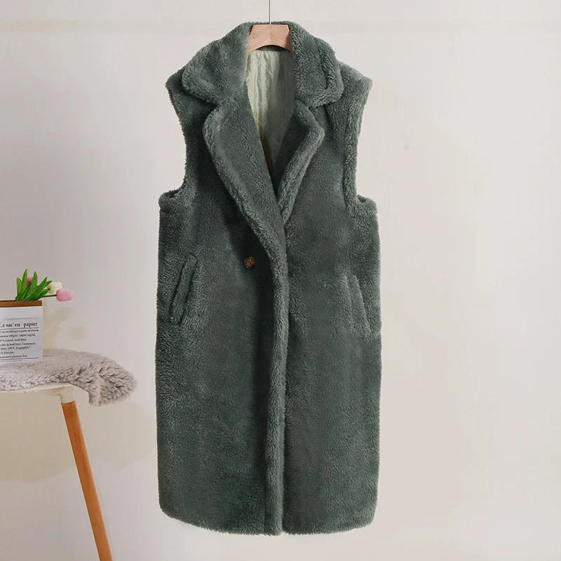 Kvinders Mid-Length Teddy Coat Oversized Pasform