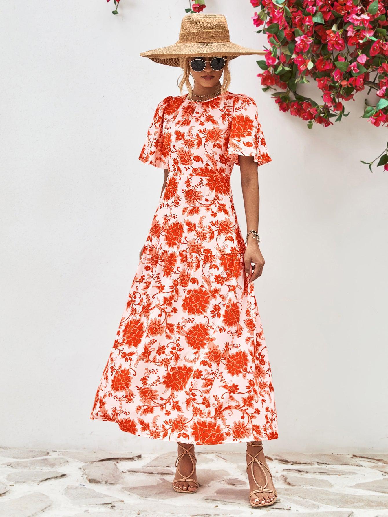 Kvinders Midi Kjole A-Line Blomsterprint Spandex