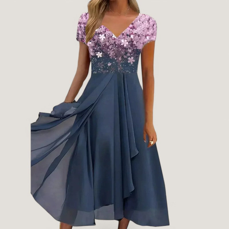 Kvinders Midi Kjole Blomstret Chiffon