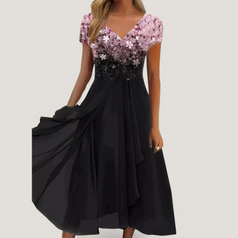 Kvinders Midi Kjole Blomstret Chiffon