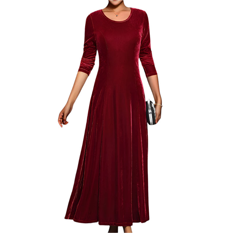 Kvinders Midi Kjole Langærmet Elegant Polyester
