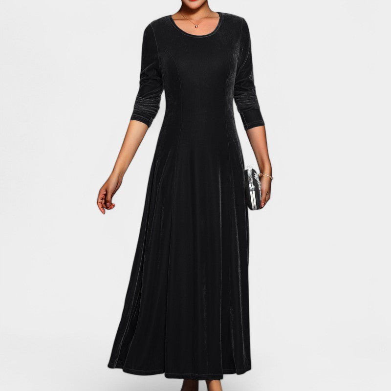 Kvinders Midi Kjole Langærmet Elegant Polyester