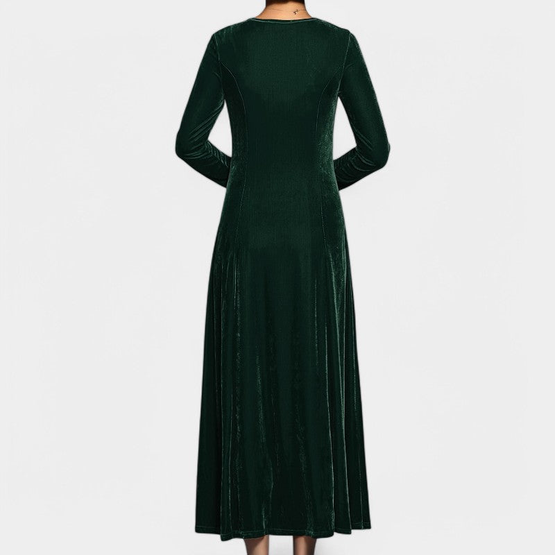 Kvinders Midi Kjole Langærmet Elegant Polyester