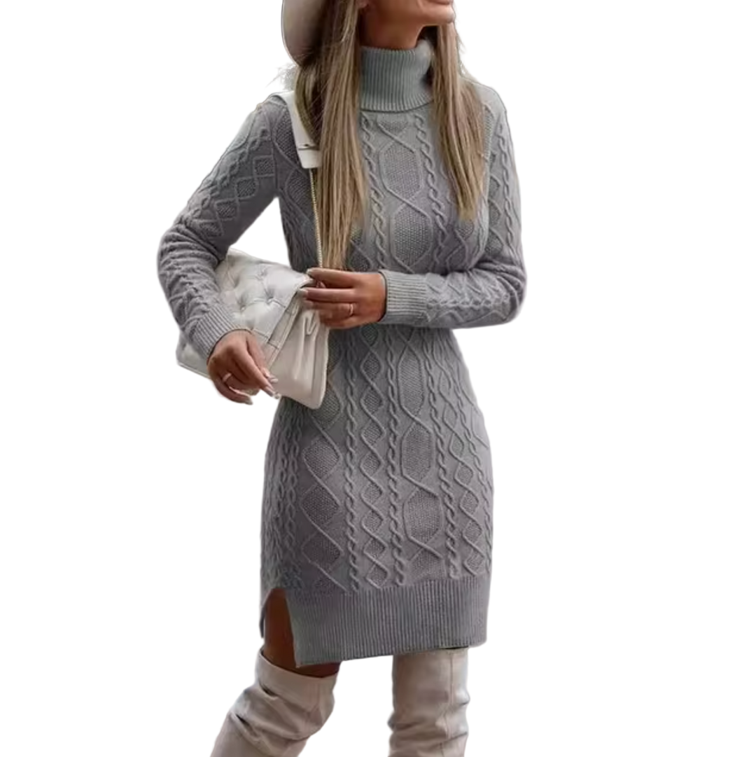 Kvinders Midi Kjole Turtleneck Kabelstrik