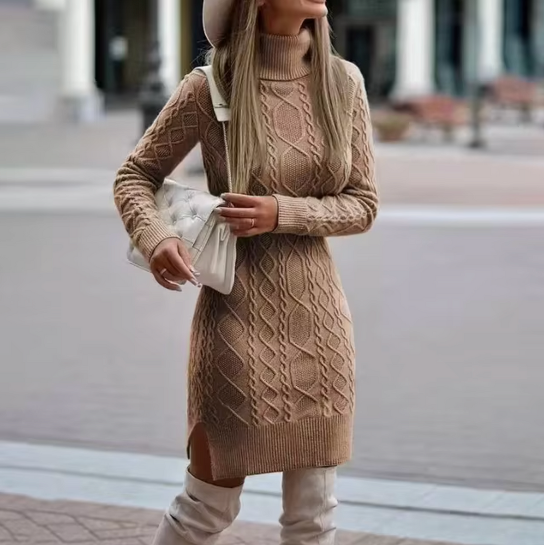 Kvinders Midi Kjole Turtleneck Kabelstrik