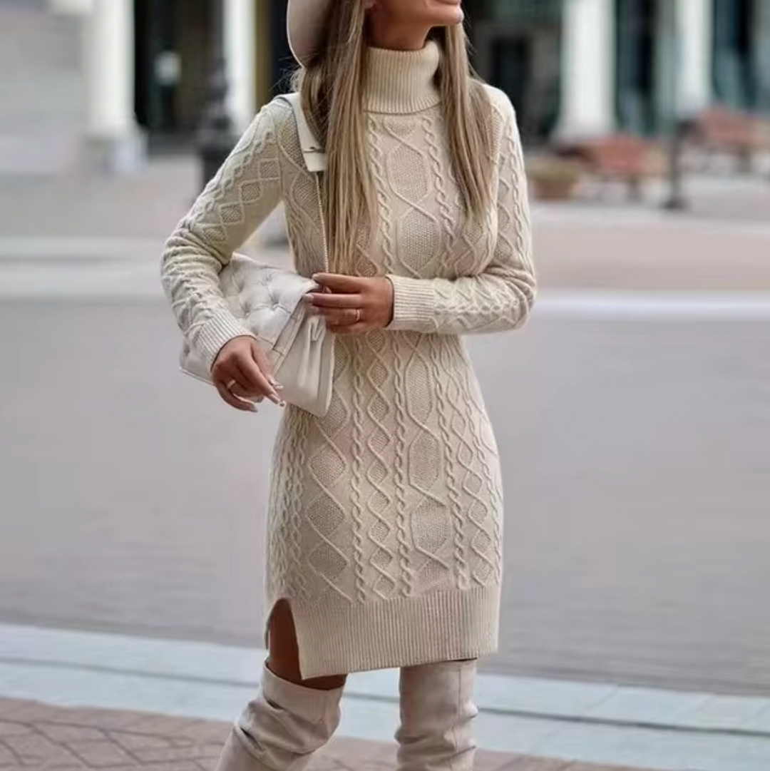 Kvinders Midi Kjole Turtleneck Kabelstrik
