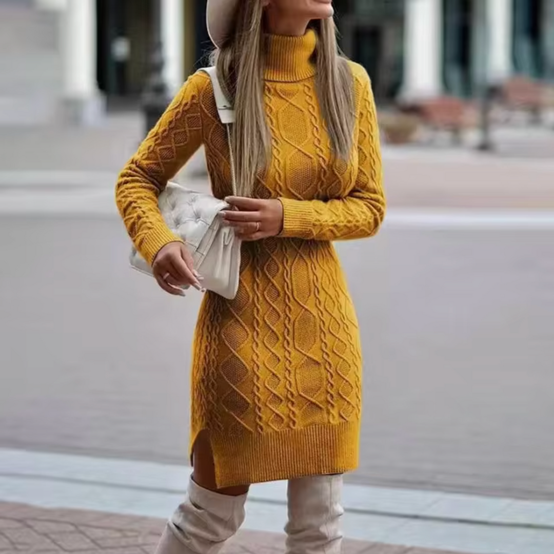 Kvinders Midi Kjole Turtleneck Kabelstrik
