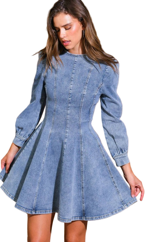 Kvinders Mini Kjole Denim Skater Stil