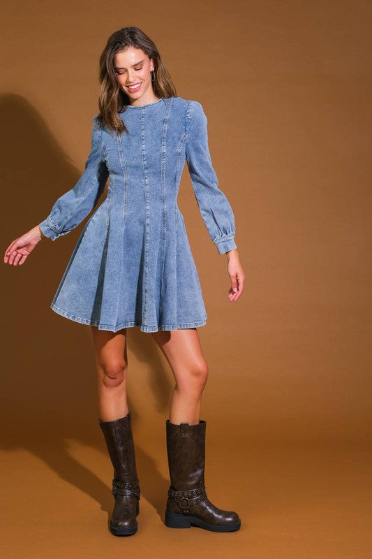 Kvinders Mini Kjole Denim Skater Stil