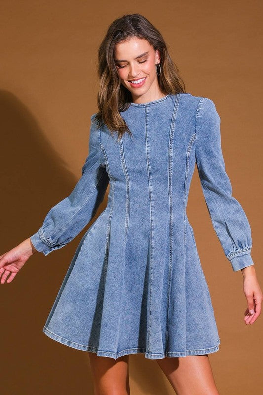 Kvinders Mini Kjole Denim Skater Stil