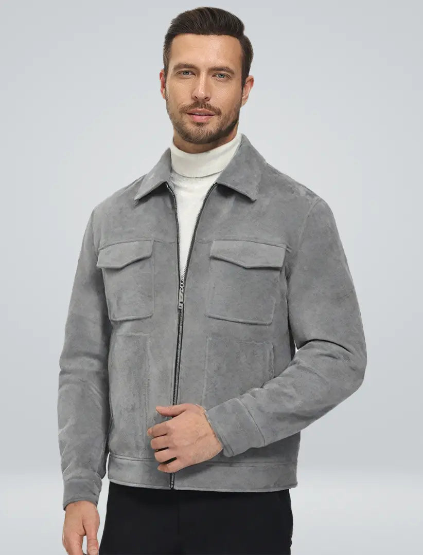 Herre Jakke med Lynlås og Flere Lommer Casual Stil