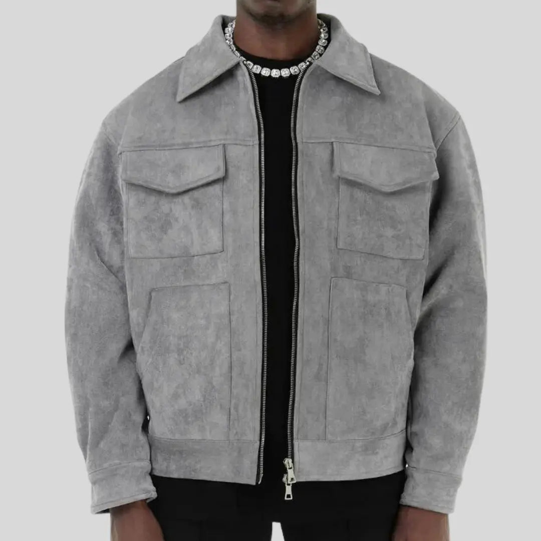 Herre Jakke med Lynlås og Flere Lommer Casual Stil