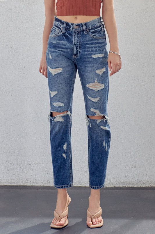 Kvinders Mom Fit Jeans Høj Talje Denim
