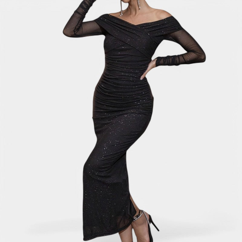 Kvinders Off-Shoulder Kjole med Lange Ærmer