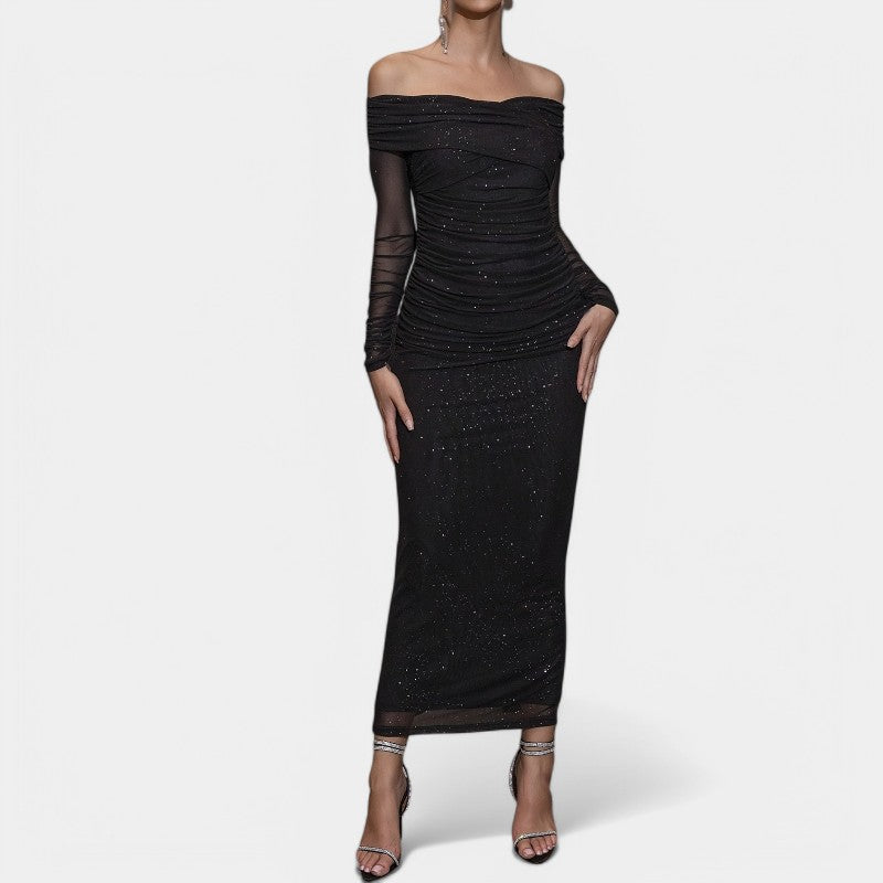 Kvinders Off-Shoulder Kjole med Lange Ærmer