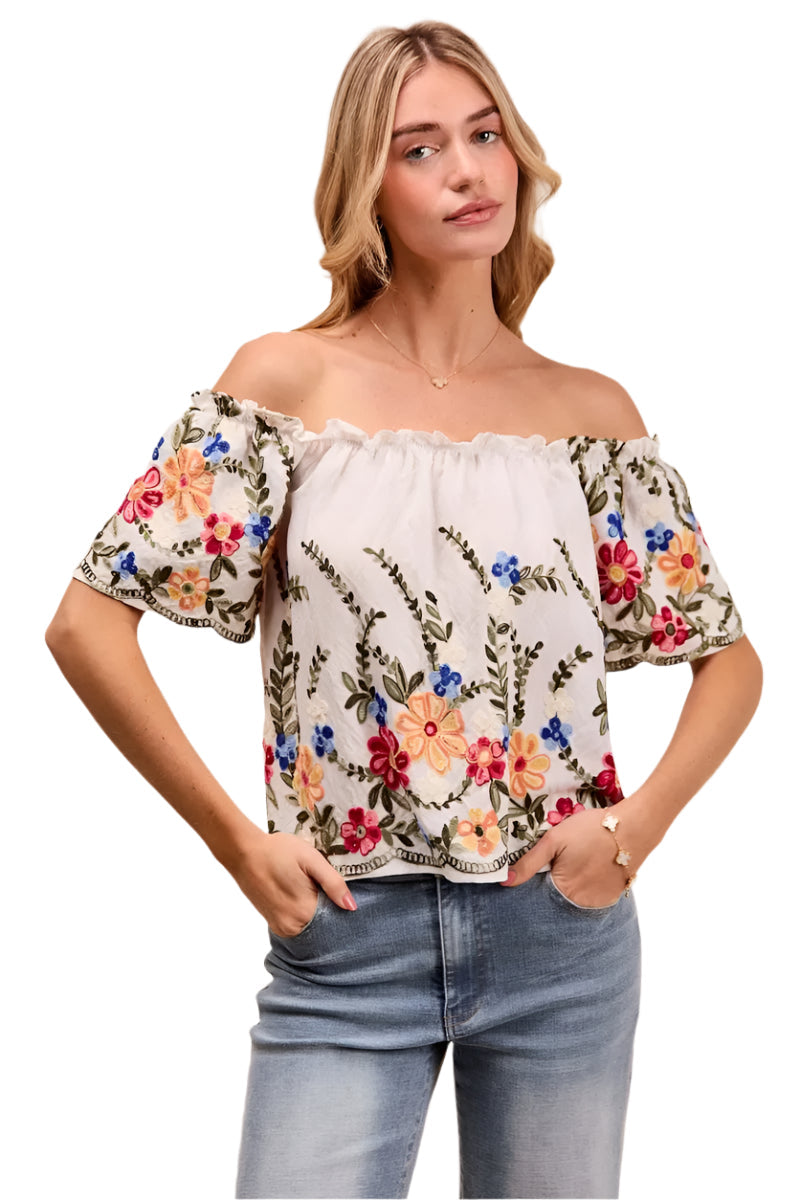 Kvinders Off The Shoulder Bluse Broderet Rayon