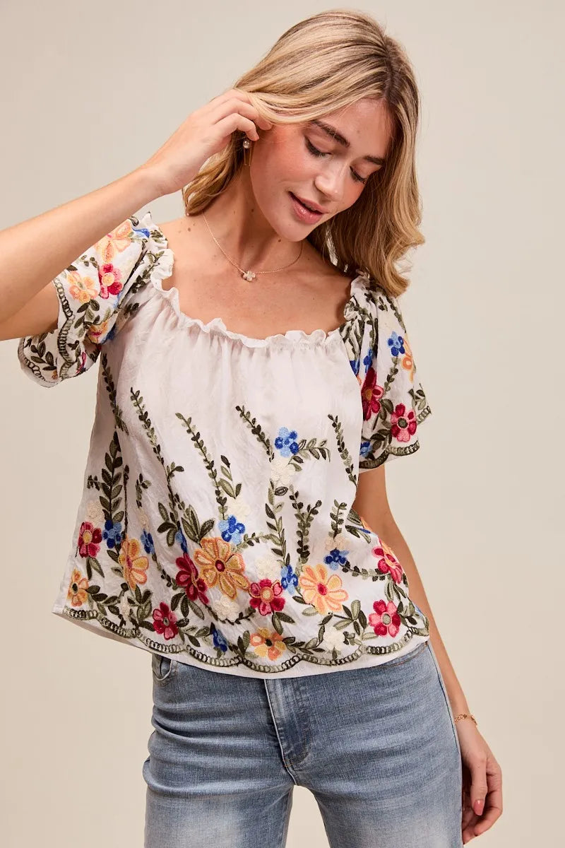 Kvinders Off The Shoulder Bluse Broderet Rayon