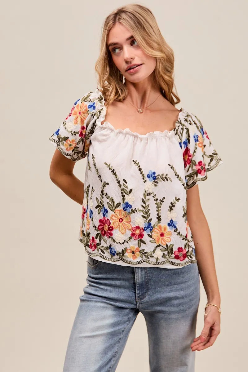 Kvinders Off The Shoulder Bluse Broderet Rayon