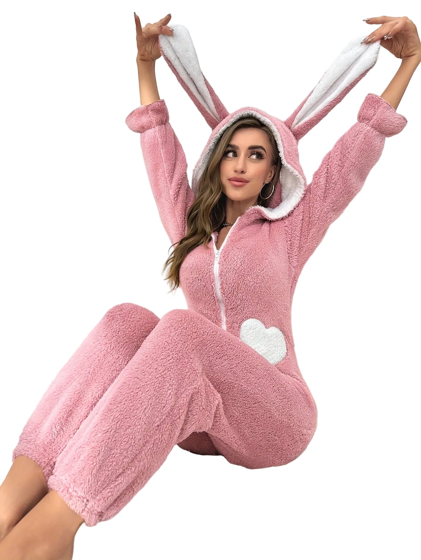 Kvinders Onesie Med Hætte Og Kaninører Komfortabel Langærmet Design